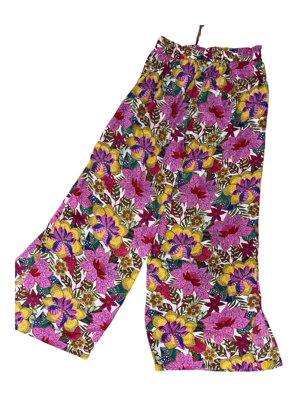 Rose + Olive Floral Smocked Waist Jogger Pants with Tassels - Multicolor -Size L